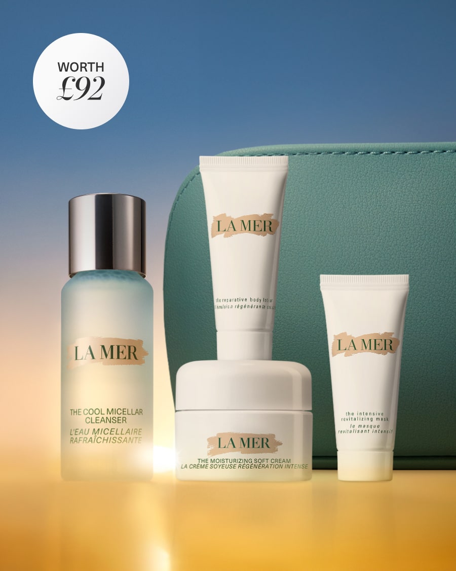 Selection of La Mer minis in sunset lit, ocean inspired setting