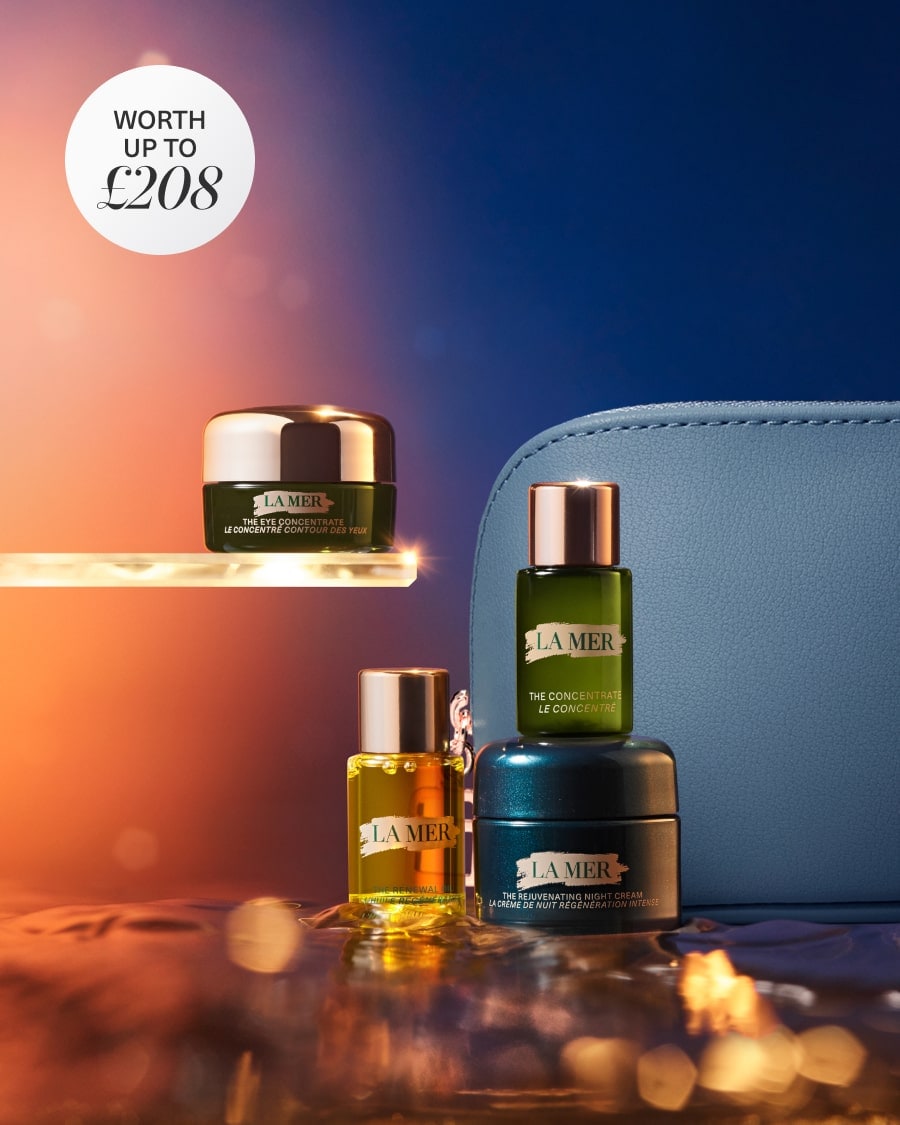 Selection of La Mer minis in sunset lit, ocean inspired setting